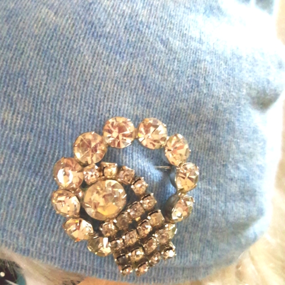 1950s Rhinestones Circle Brooch Vintage Mid Century Collar Hat Blouse Clutch - Picture 3 of 7